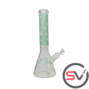 DIAMOND GLASS BEAKER With ICE CATCHER 14inch - GREEN (GLOW IN DARK)